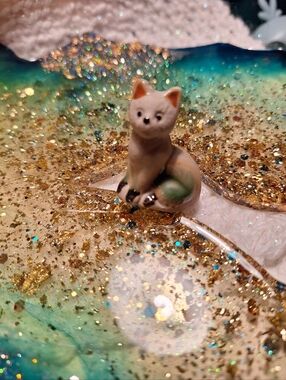 Cat Vintage Grey Mini Ceramic Figurine Hand Painted